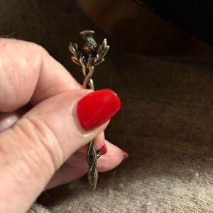 JF James Fenton Sterling Silver Scottish Thistle & Vine Bar broochVTG EUC Signed